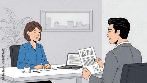 Job Interview Concept: Candidate Meeting with Hiring Manager in Office