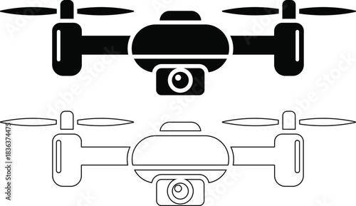 Two drone icons one solid black and one outlined isolated on transparent background
