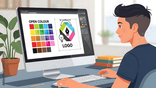 Graphic Designer at Work Creating a New Logo Design