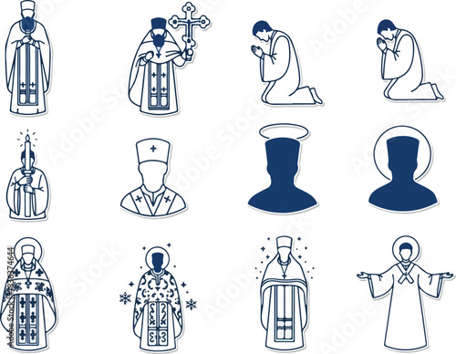 Orthodox Clergy Icon Collection Symbolic Religious Figures