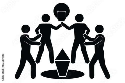 group problem solving vector icon silhouette illus