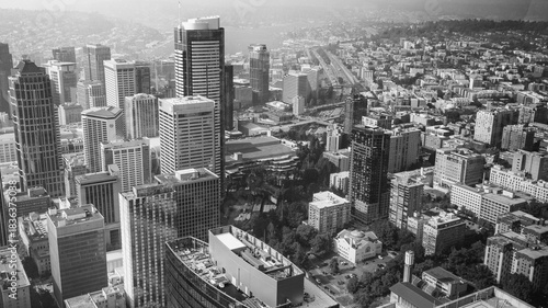 Aerial view of Seattle skyline on a sunny day, WA