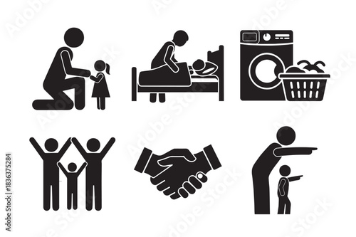 Family life and household chores icons