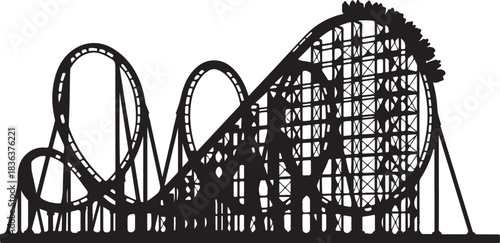 Black and White Roller Coaster Illustration Amusement Park Ride
