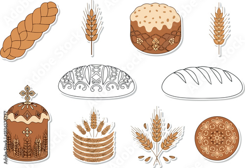 Artistic Array of Baked Goods and Wheat Stalks A Culinary Collection