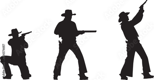Cowboys Silhouette in Different Stances with Western Style Pose Set