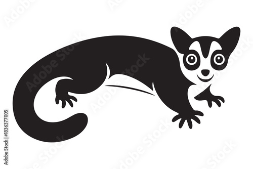  Cute cartoon sugar glider animal in a playful pose silhouette