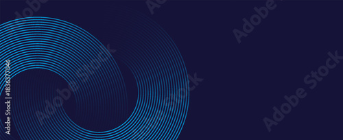 Abstract blue glowing geometric lines on dark blue background. Modern shiny blue circle lines pattern. Futuristic technology concept. Suit for cover, poster, banner, brochure, header, eps 10