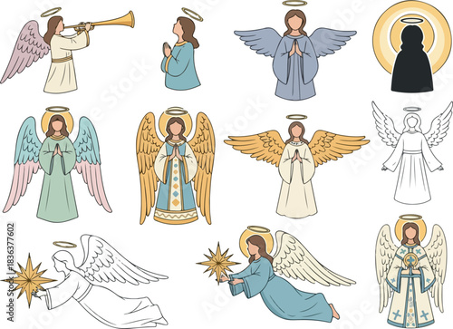 Angelic Ensemble Collection of Serene Angels in Various Poses and Designs