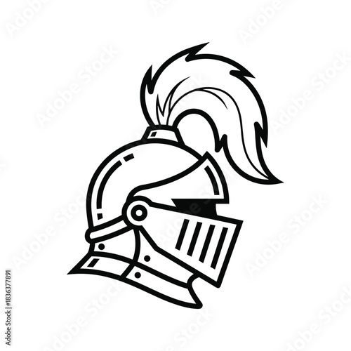 Stylized Medieval Knight Helmet with Plume Outline Icon