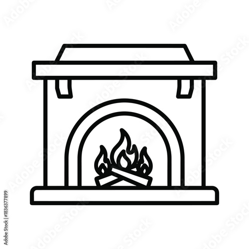 Fireplace with Burning Fire Line Icon