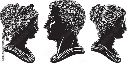 Classic Cameo Profile Silhouettes Set – Elegant Black and White Vintage Portraits