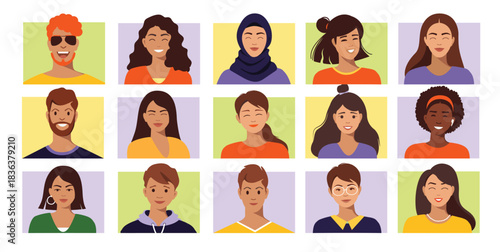 Diverse Set of Avatars. Set of Illustration of diverse people, male and female with various color palette
