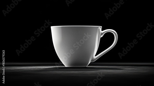 Empty white coffee cup against black background