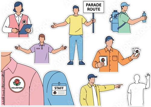 Rose Parade Crew Vector Illustration Set