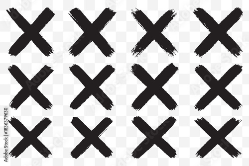 Hand-drawn black cross marker. Grunge black x sign. Black cross marker. Check mark icon vector crosses. eps 10