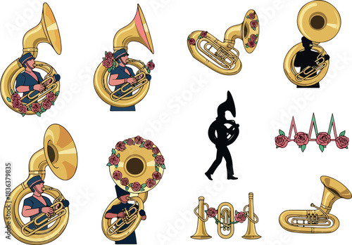 Whimsical Tuba Collection with Floral Accents A Symphony of Art and Music