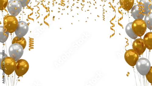 Schilderij op canvas Festive balloons and confetti frame isolated on transparent background