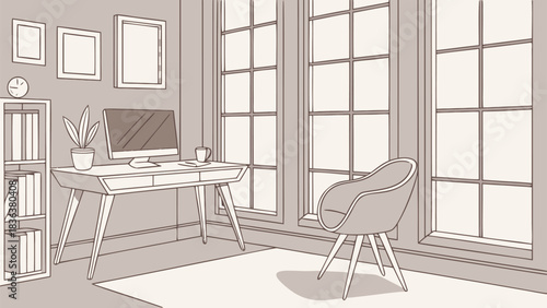Line Art of a Wooden Cabin Exterior