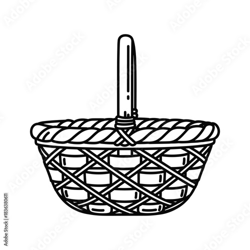 Hand-Drawn Wicker Basket with Handle Outline