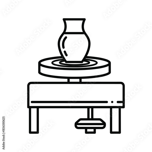 Pottery Wheel with Clay Pot Outline Icon