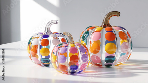 Colorful Glass Pumpkins With Bright Polka Dot Design