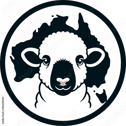 Sheep head logo design in circle and Australia country