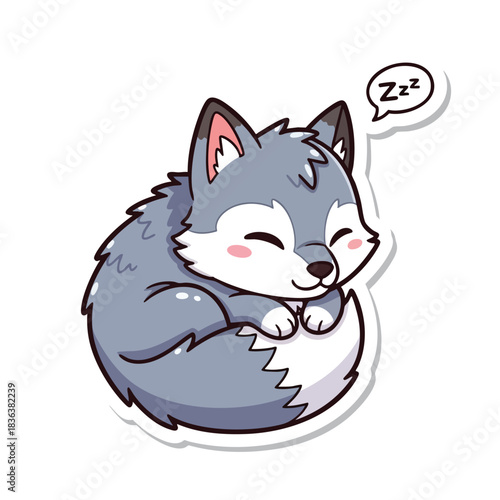 Cartoon Sleeping Wolf with Peaceful Expression