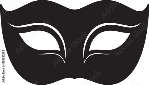 Simple black masquerade mask silhouette isolated on white background