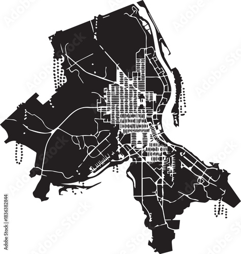 Abstract black and white city map with grid pattern