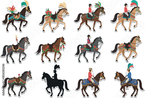 Festive Horses Vector Illustration Collection for Celebrations and Events