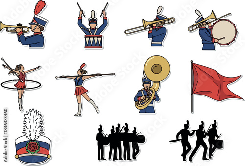 Musical Parade Vibrant Vector Collection of Marching Band Characters and Elements
