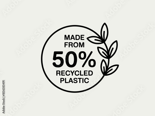 Made from 50% recycled plastic eco-friendly product label icon