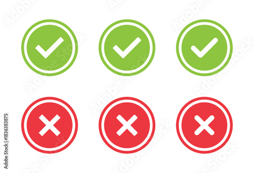 Check and cross icon set. Tick and X mark symbol. Accept and reject sign
