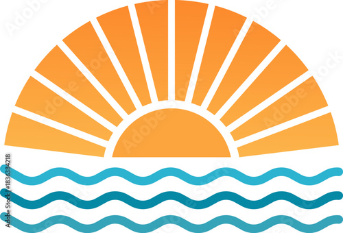 Stylized sunrise over wavy ocean water