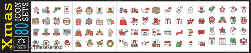 Bright Christmas holiday shopping icon set for festive sales season promotions, perfect for modern website design and e-commerce marketing campaigns this year