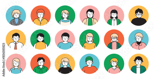 Simple and Minimal Avatar Set. Character Portraits of Men and Women with Various Hairstyles - Streamline design and Minimalize workload