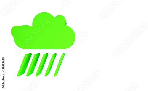 A vibrant green 3D weather icon of a raining cloud isolated on a white background