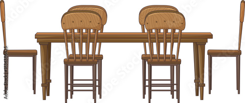 Modern Wooden Dining Table Set Vector Design