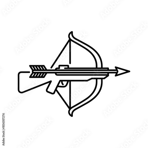 Crossbow with Arrow Aiming Vector Line Icon