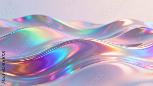 Iridescent fluid surface with waves and colorful reflections in a smooth and shiny texture effect
