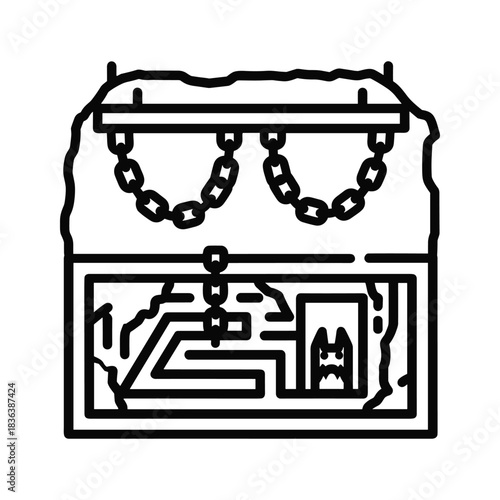 Open Chest with Maze, Monster, and Chains Icon