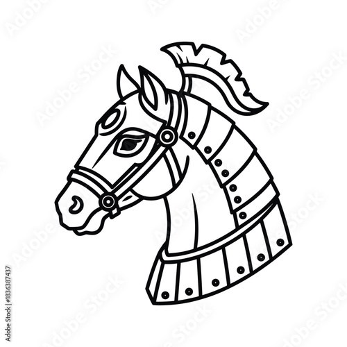 Stylized Armored Horse Head Emblem Line Art