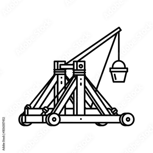 Trebuchet Siege Weapon Line Art Icon