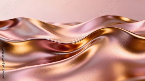 Abstract wavy surface with rose gold and copper color gradient and a smooth reflective texture
