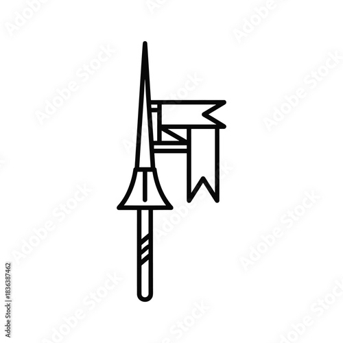 Outline Icon of a Medieval Spear or Jousting Lance with a Pennant Banner