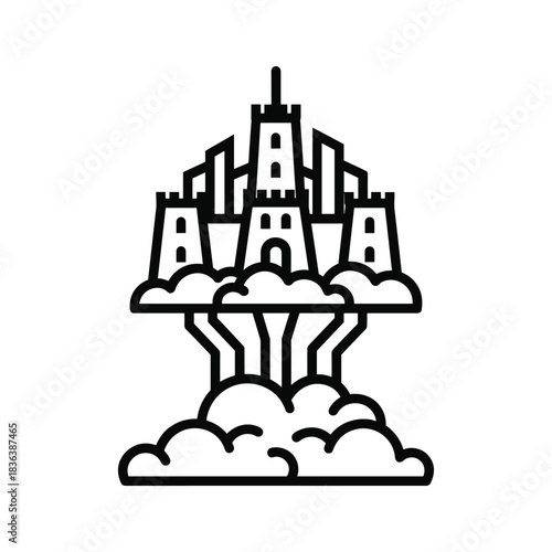 Fantasy Floating Cloud City with Towers Outline Icon