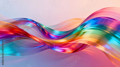 Abstract flowing colorful ribbon with light reflections on a soft gradient background design element