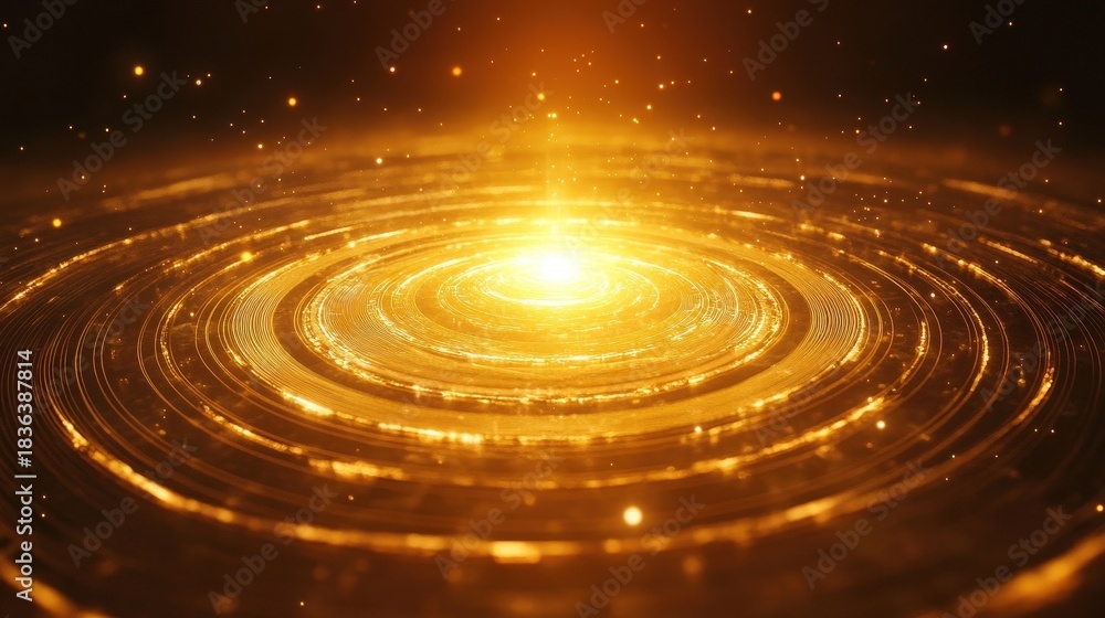 Fototapeta premium Golden Light Swirls in Space, Creating a Cosmic Scene of Energy and Beauty in Waves of Radiance and Light Shimmering Brightly.