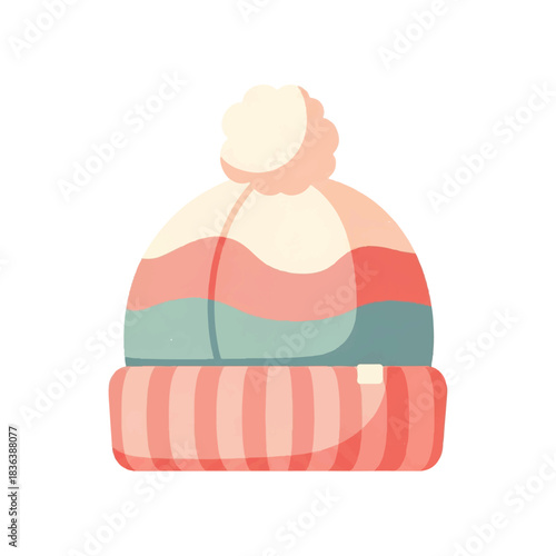 Cozy Striped Winter Hat with PomPom Illustration.